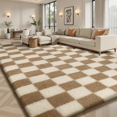 Immagine prodotto di Tappeto alto pelo per soggiorno, 240x300 cm, color beige e bianco puro