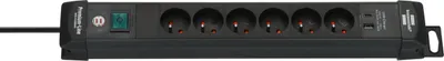 Image de Multiprise Brennenstuhl Premium-Line avec 6 prises, USB-C PD 30 W et USB-A 18 W (fabriquée en Allemagne, câble de 3 m, interrupteur), noir