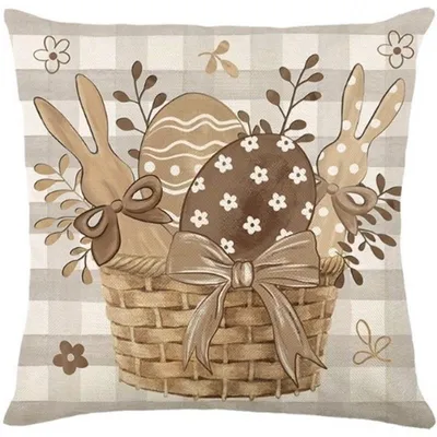Zdjęcie produktu dla Poszewka lniana KOSZYCZEK WIELKANOCNY 45x45 cm, beż
