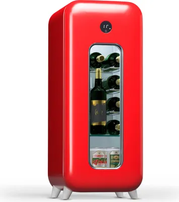 Zdjęcie produktu dla Klarstein Wolnostojąca lodówka na wino 1 strefa, mała lodówka na napoje, mała szafka na wino, mała lodówka na wino z szklanymi drzwiami, lodówka na butelki do użytku wewnątrz/na zewnątrz, lodówka na wino, 15 butelek