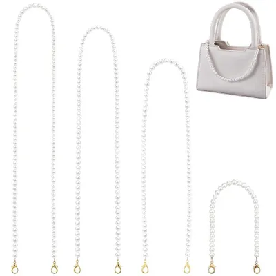 Imitatperlen-Ketten für Taschen, 4 Stück, 31,5–116,5 cm, Weiß