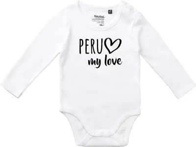 Produktbild von Huuraa Baby Body Peru my love 80 White  Baumwolle Fairtrade Langarmbody Geschenkidee