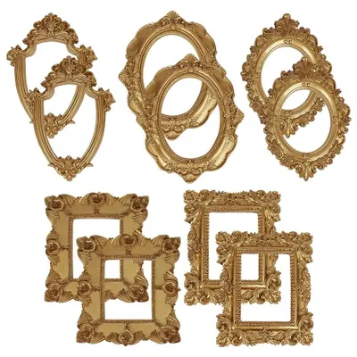 Produktbild von Set aus 10 Vintage Mini Bilderrahmen - Gold Oval und Rechteckig