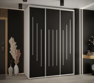 Produktbild von Kleiderschrank YVONA 8 – 180/60 cm, weiß/schwarz/silber