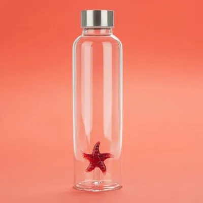 Zdjęcie produktu dla Butelka na napoje Star 500 ml, 23 cm, szkło/stal nierdzewna, przezroczysta