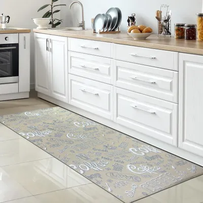Produktbild von Küchenläufer I beige I waschbar I „Coffee“ Schriftzug in weiß Größe - 80 x 250 cm