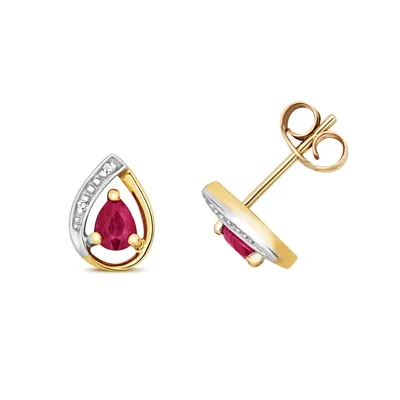 Produktbild von Funkelndes Feuer Stylische 9 Karat (375) Gold Damen - Diamant Paar Ohrstecker Brillant-Schliff H - PK mit Rubin; TRS28514