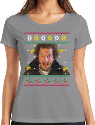 Produktbild von Marv Kevin Allein Zuhause - Weihnachtsgeschenk Ugly Christmas Sweater Weihnachten Damen T-Shirt, Grau, XL