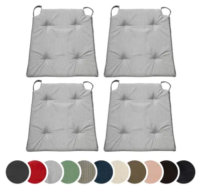 Produktbild von 4er Set Stuhlkissen, Sitzkissen für Innen- und Außenbereich, mit Klettverschluss, 100% Mikrofaser, Maße: 42 cm (vorne) 35 cm (hinten) x 40 cm x 5 cm, hellgrau