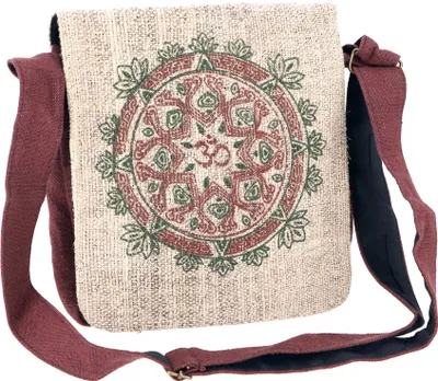 Produktbild von Boho Schultertasche aus Nepal, Mandala Hanf Schultertasche - Braun, Uni - Erwachsene, Baumwolle,Hanf,Hanf, 23*24*10 cm, Alternative Umhängetasche, Handtasche aus Stoff