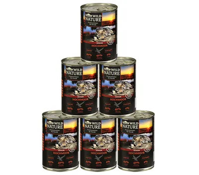 Produktbild von Dehner Wild Nature Hundefutter Hochmoor, Nassfutter getreidefrei / zuckerfrei, für ältere Hunde, Ente, 6 x 400 g Dose (2.4 kg)