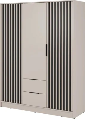 Produktbild von Kleiderschrank Stilo Kaschmir Beige mit Lamellen – 155 cm, 3 Türen, 2 Schubladen, Trendfarbe