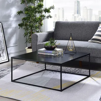 Produktbild von Couchtisch HILAR 80 x 80 cm aus pulverbeschichtetem Metall in schwarz. Sofatisch in modernem Design mit robuster Oberfläche.