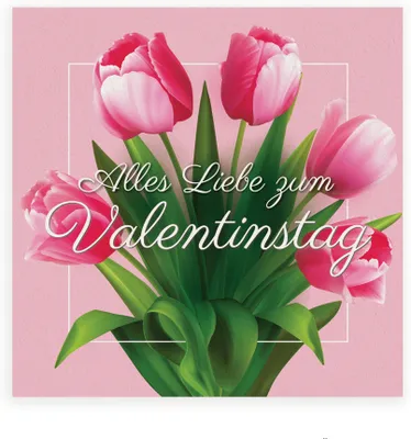 Produktbild von Valentinstag Karte, 1x Valentinstagskarte mit Umschlag, quadratische Grußkarte zum Valentinstag, Tulpe