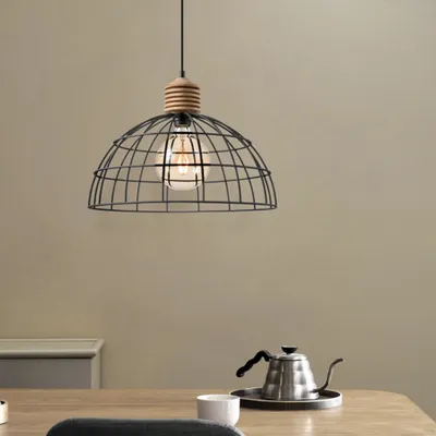 Pendelleuchte VINTO schwarz - Draht und Holz - E27 - 40cm Durchmesser - 1m Kabel
