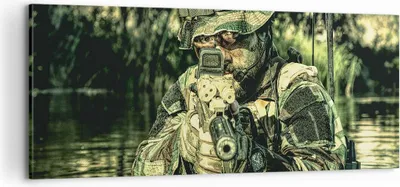 Produktbild von Bild auf Leinwand - Leinwandbild - Soldat Gewehr - 100x40cm - Wand Bild - Wanddeko - Wandbilder - Leinwanddruck - Bilder - Kunstdruck - Wanddekoration - Leinwand bilder - Wandkunst - AB100x40-3945