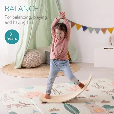 Produktbild von Navaris Balance Board für Kinder aus Holz - Indoor Wippe Wackelbrett 81 x 28 cm - Balancierbrett ab 3 Jahren - Balancieren Turnen - Rutschbrett Natur