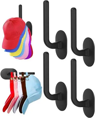 Image de Crochets autocollants pour casquettes, noirs, lot de 4