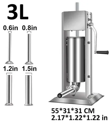 Produktbild von Wurstfüller 3L - Manuelle Vertikale Wurstpresse - Edelstahl - 4 Fülltrichter - Für Haushalt und Gewerbe