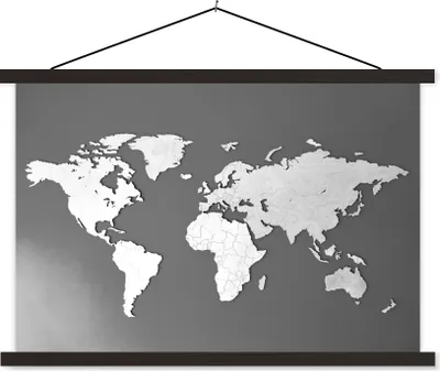 Produktbild von MuchoWow® Textilposter Weltkarte aus Holz - schwarz und weiß 60x40 cm mit schwarzem Rahmen - Hölzernes