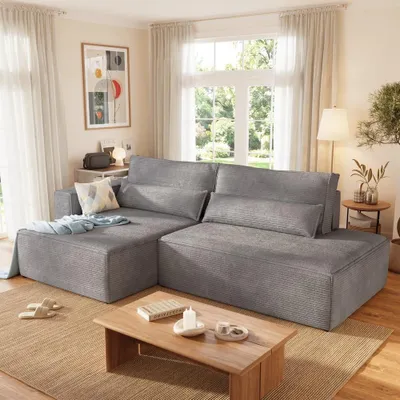 Produktbild von BroMARKT Ecksofa mit Schlaffunktion TIVIO 190x115 cm Schlafsofa mit Bettkasten Eckcouch Hellgrau Links