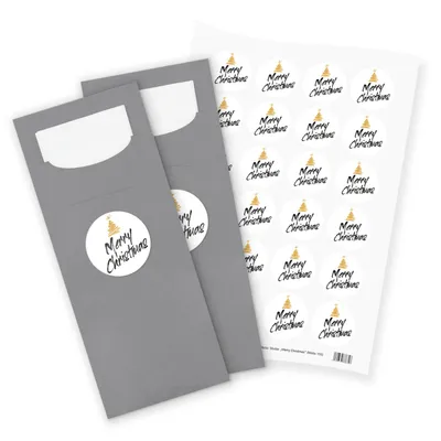Produktbild von itenga 24x Bestecktasche GRAU + Aufkleber Merry Christmas (Motiv 155)