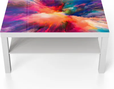 Produktbild von DEQORI Couchtisch 90x55 cm Weiß 'Bunte Farbwolke' Glas Beistelltisch