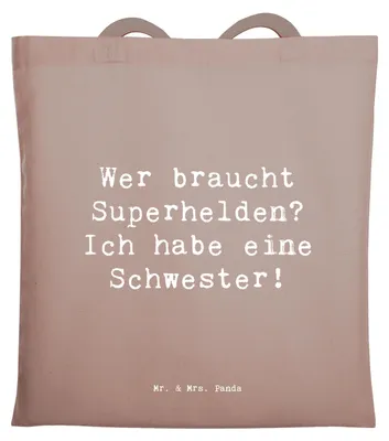 Produktbild von Mr. & Mrs. Panda Jutebeutel Spruch Liebe Schwester - Braun Pastell - Geschenk, Familiengeschenk, Geschwisterliebe, Tasche, Tote Bag, Familie, Zusammenhalt, Einkaufstasche