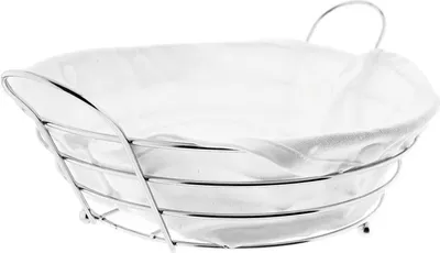 Immagine prodotto di Cestino per il pane in acciaio inox argento con panno di cotone bianco crema Cestino per il pane rotondo