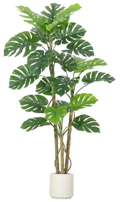 Obrázok produktu pre Monstera Deliciosa – umelá rastlina – umelý strom, výška 180 cm – s keramickým kvetináčom – listy odolné voči UV žiareniu – ohybné vetvy – nenáročná dekorácia do interiéru – zelená