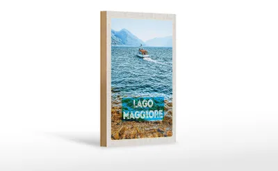 Produktbild von Holzschild Reise 12x18cm Lago Maggiore Italien Insel Boot Meer