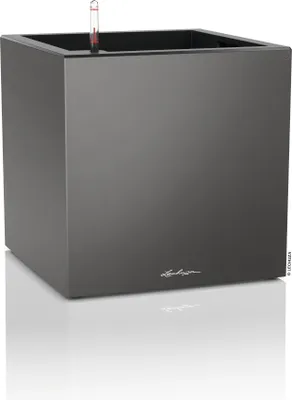 Produktbild von LECHUZA-Pflanzgefäß CANTO Premium 40 Low Anthrazit Metallic | Pflanzgefäß mit Bewässerungssystem | Metallic-Oberfläche | 40 x 40 x 40 cm | 13753