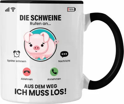 Produktbild von Trendation - Die Schweine Rufen An Tasse Geschenk für Schweine Züchter Besitzer Geschenkidee Lustig Spruch Bauer Landwirt (Schwarz)