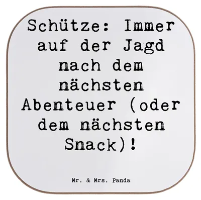 Produktbild von Mr. & Mrs. Panda Untersetzer für Gläser Spruch Abenteuer Schütze - Weiß - Geschenk, Tassen, Neugierde, Horoskop, Geschenke Astrologie, Sternzeichen, gläseruntersetzer