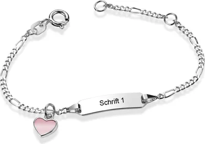 Produktbild von MATERIA by Matthias Wagner Baby Kinder Armband mit Gravur aus 925 Sterling Silber mit Herz rosa 12-14mm verstellbar in Etui SA-113