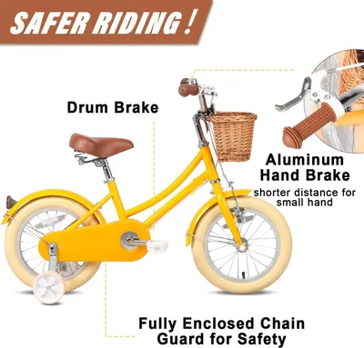Immagine prodotto di Bicicletta per bambini da 12 pollici - Bicicletta per bambine - Leggera - Con rotelle laterali e cestino - Gialla