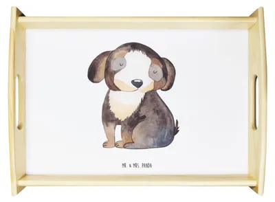 Produktbild von Mr. & Mrs. Panda Tablett Hund Entspannen - Weiß - Geschenk, Frühstückstablett, Hundeliebe, für bett, aus holz, Süß, Servier, Entspannt, Liebe, Sprüche, Serviertablett