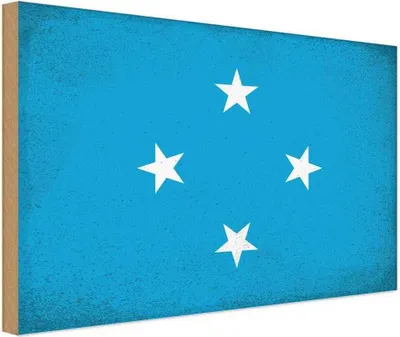 Produktbild von vianmo Holzschild 12x18 cm Mikronesien Micronesia Vintage Flagge Fahne Wappen