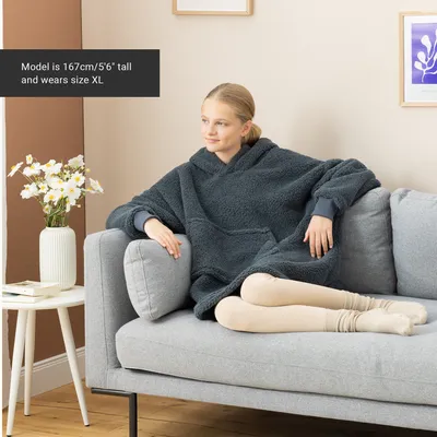 Produktbild von HOMELEVEL Kinder Fleece Hoodie Pullover - Pulli mit Kapuze für Jungs und Mädchen - Kuschel Sweatshirt oversized - Kuschelpullover - 100% Polyester