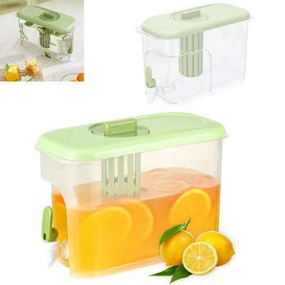Produktbild von 2er Set Getränkespender mit Zapfhahn & Deckel, 4L Saftkanne aus hitzebeständigem PP (-20°C bis 120°C), Wasserspender mit Filter & Schrägboden-Design für Obsttee & Kaltgetränke, Grün