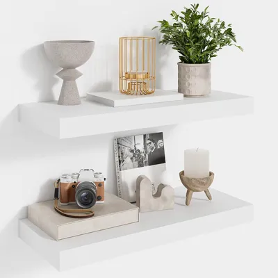 Produktbild von Wandregale 2er Set, 40 cm, weißes MDF, 16.5 cm tief, für Wohnzimmer