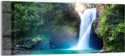 Produktbild von DEQORI Glasbild Echtglas 125x50 cm 'Tegenungan Wasserfall' Wandbild Bild modern Deko