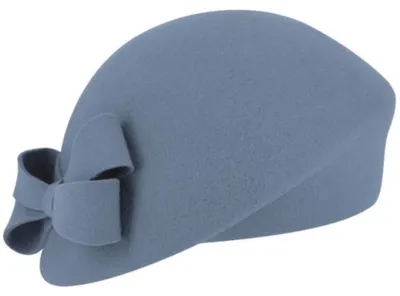 Fiebig schicker asymmetrischer Pillbox-Filzhut mit Schleife in blau