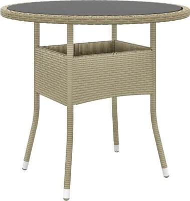 Produktbild von Gartentisch Ø80x75 cm Hartglas und Poly Rattan Beige