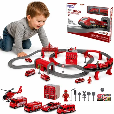 Obrázek produktu pro Woopie elektrický vlak autodráha Požární vrtulníková auta 92 ks.