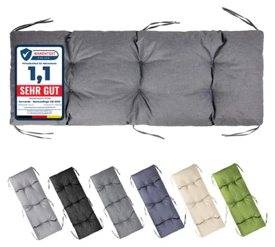 Image de Coussin de banc Garronda, 140x50 cm, environ 10 cm d'épaisseur, pour l'extérieur, idéal pour banc de jardin et hamac balancelle. Coussin d'assise imperméable et résistant aux UV, avec attaches, de couleur graphite (référence GD-0219)