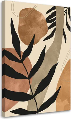 Produktbild von Leinwandbild Boho-Blätter und -Zweige 80x120 Feeby Beige bild für die wand bereit zum aufhängen