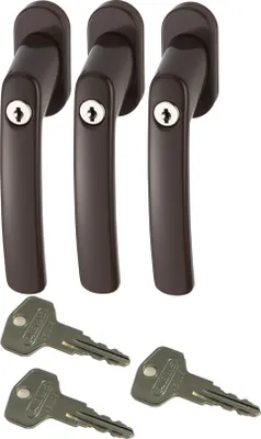 Produktbild von ABUS FG200 B SB abschließbarer Fenstergriff, braun im Set 3 Stück