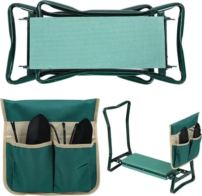 Immagine prodotto di Jopassy 2 in 1 panca per ginocchia con morbido cuscino per ginocchia, sgabello da giardino pieghevole con 1 grande borsa per attrezzi, panca da giardino in acciaio, fino a 150 kg