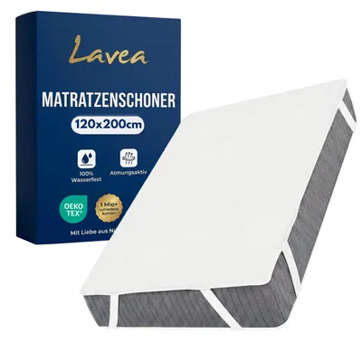 Produktbild von Lavea® Matratzenschoner 120x200 cm – wasserdicht, atmungsaktive Matratzenauflage, pflegeleichter Matratzenschutz, mit Gummibändern - weiß